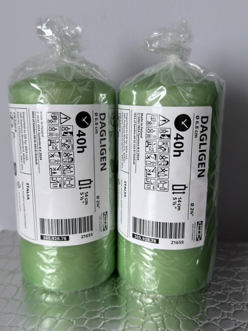 IKEA Dagligen Calming Green Unscented Pillar Candles 5 1/2" 14cm (40 Hour)